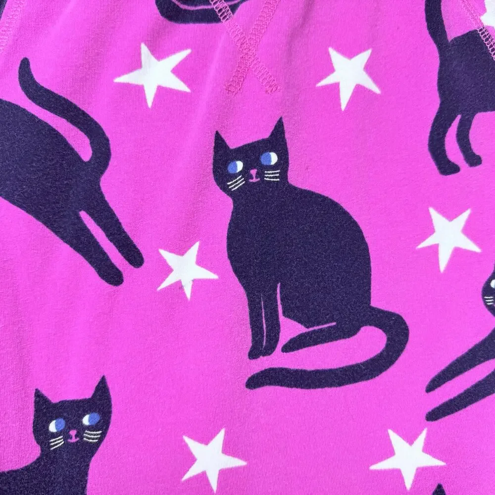 Mini Boden Girls Black Cat Print Cotton Dress in Pink Size 9-10